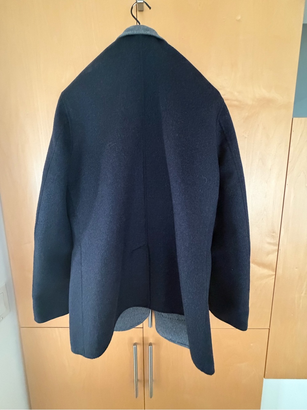 Men's Two-Tone Pea Coat - Navy with Gray Trim, Patrick Assaraf - Picture 2 of 5
